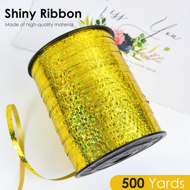 VISPAD Gold Curling Ribbon - 500 Yard Shiny Metallic Curly Gift Ribbon for Wrapping, Balloons & Floristry - Image 2